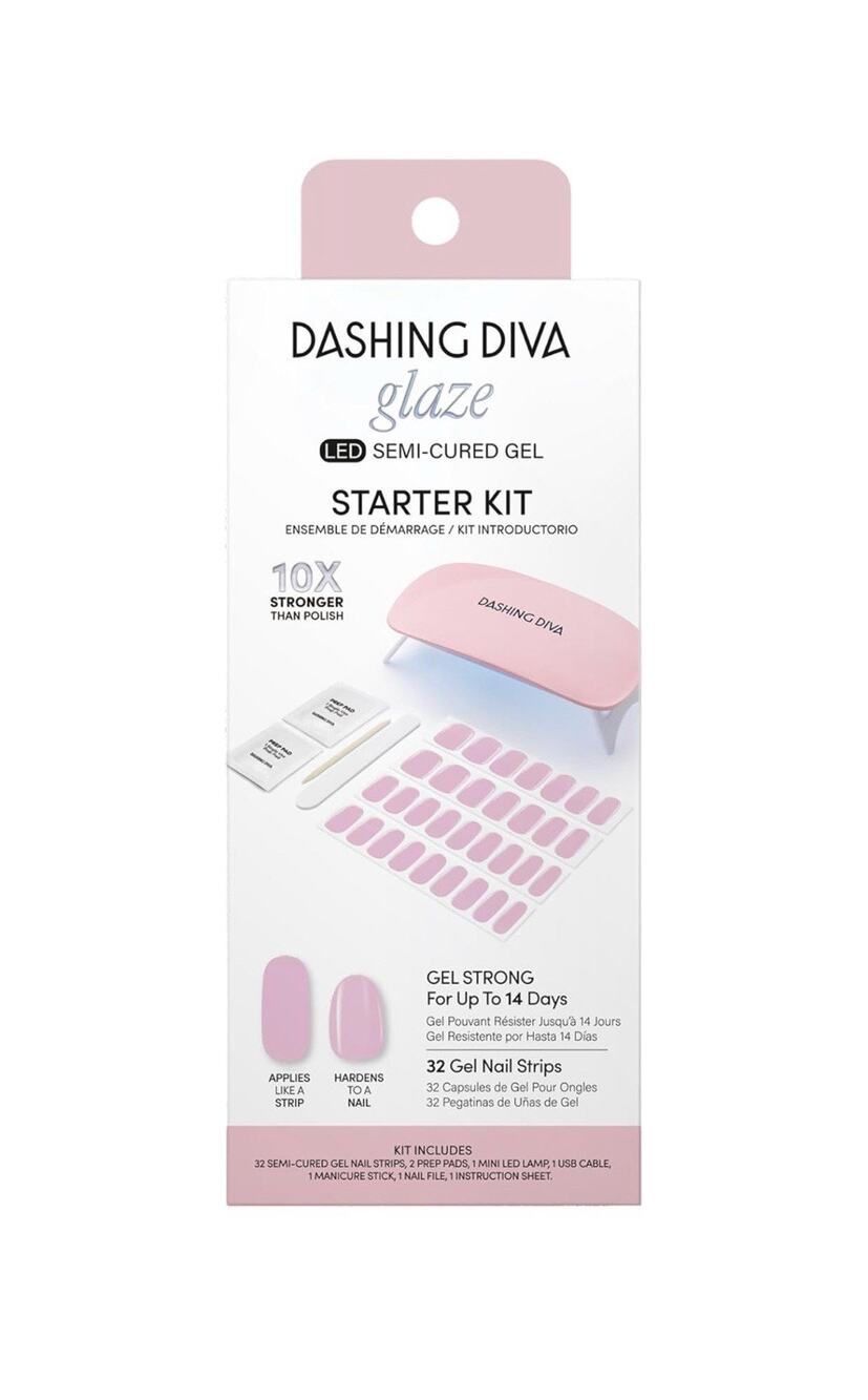 Dashing Diva Glaze Semi-Cured Gel Starter Kit 32 Pc with LED Lamp, Lovely Pink